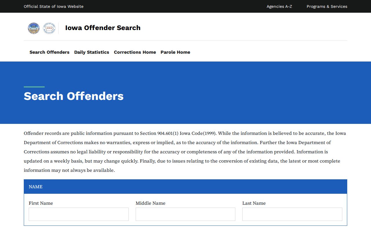 Iowa corrections search for Buena Vista County offender records