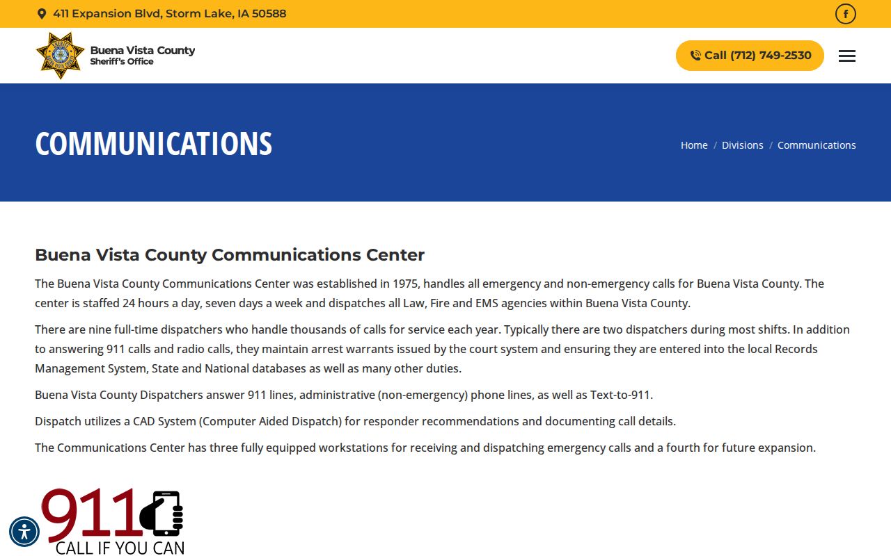 Buena Vista County Communications page explaining official warrant records