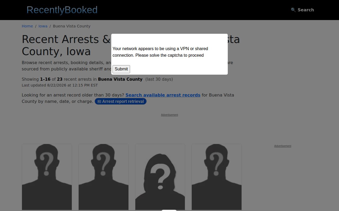 Unofficial recent Buena Vista County booking records