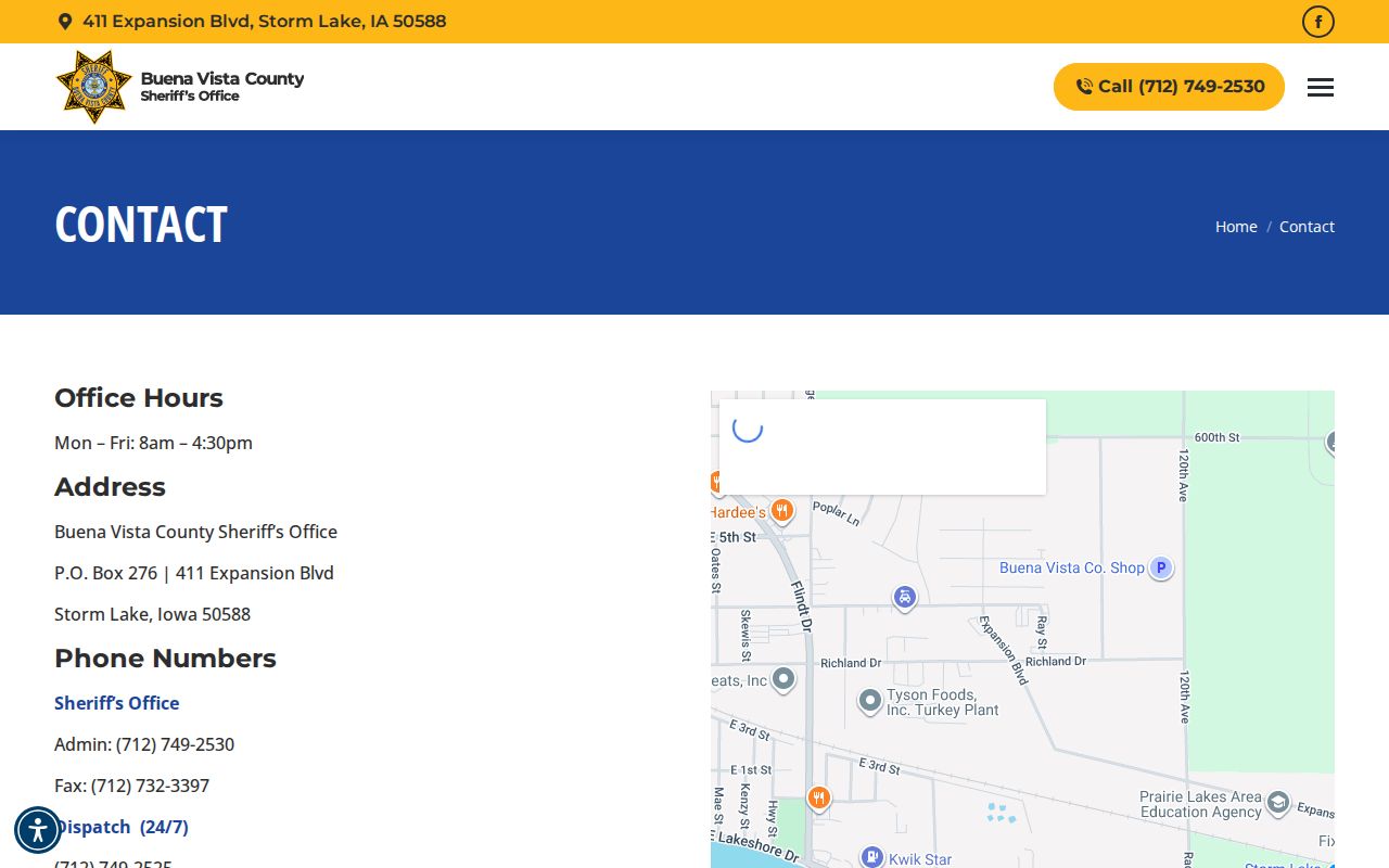 Buena Vista County booking records contact page
